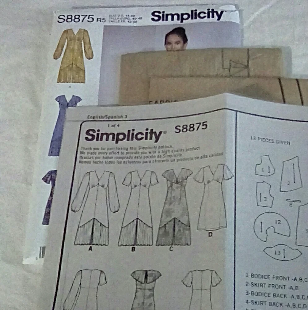 Simplicity 8875 Misses' dresses 4 styles sz 14-22